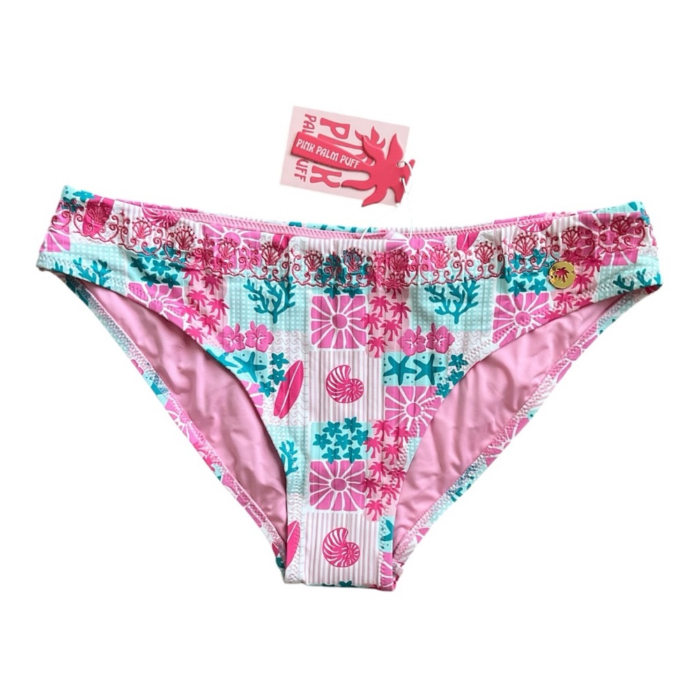 🆕 Pink Palm Puff Vela Bikini Bottom Coral Crush Size Medium